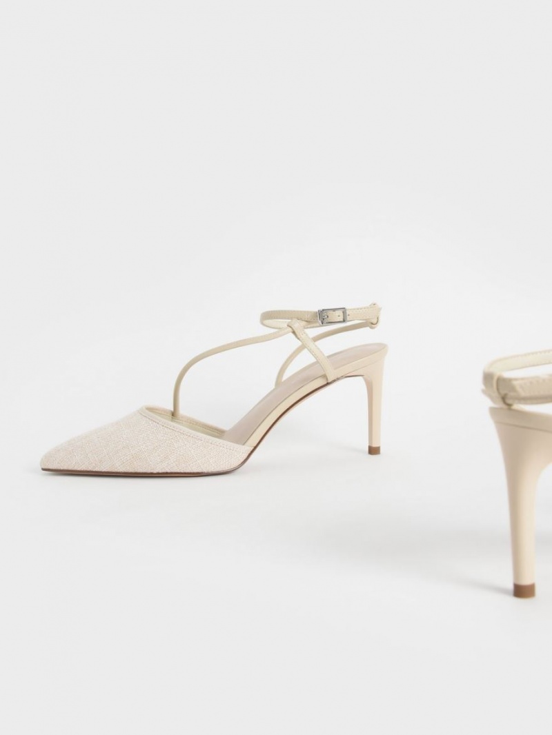 Charles & Keith Linen Asymmetric Pumps Beige | 690GJBASX