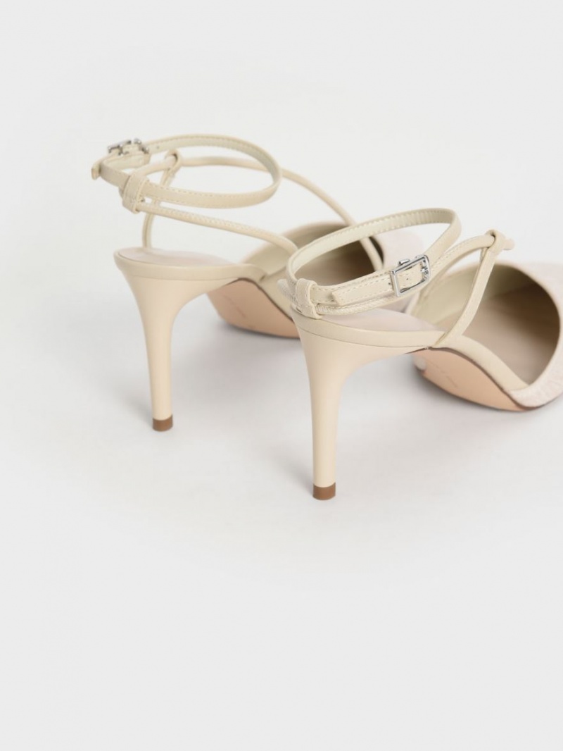 Charles & Keith Linen Asymmetric Pumps Beige | 690GJBASX