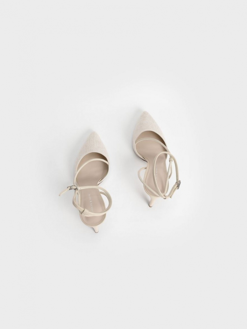 Charles & Keith Linen Asymmetric Pumps Beige | 690GJBASX