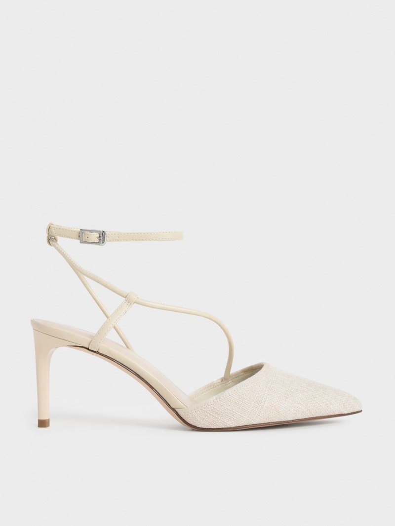 Charles & Keith Linen Asymmetric Pumps Beige | 690GJBASX