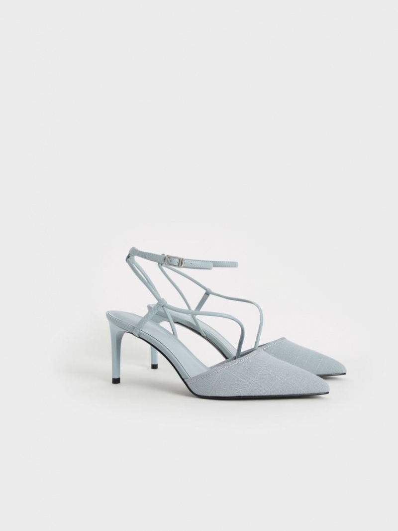 Charles & Keith Linen Asymmetric Pumps Hellblau | 107KPULBX