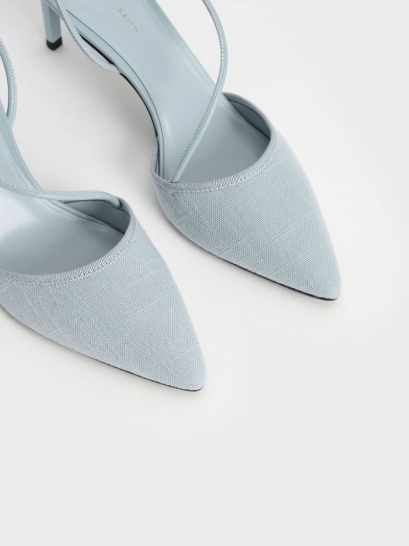 Charles & Keith Linen Asymmetric Pumps Hellblau | 107KPULBX