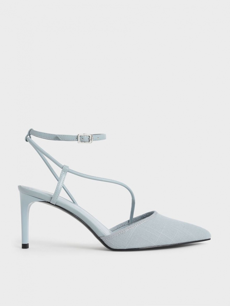 Charles & Keith Linen Asymmetric Pumps Hellblau | 107KPULBX