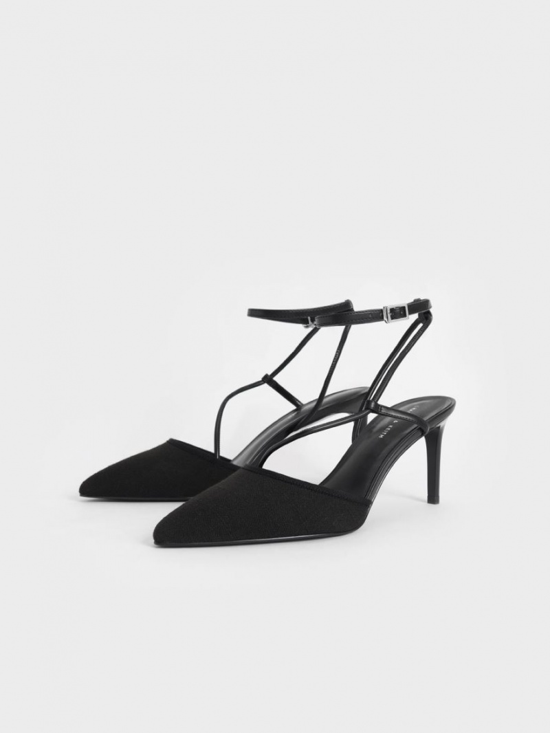 Charles & Keith Linen Asymmetric Pumps Schwarz | 278OACMTD