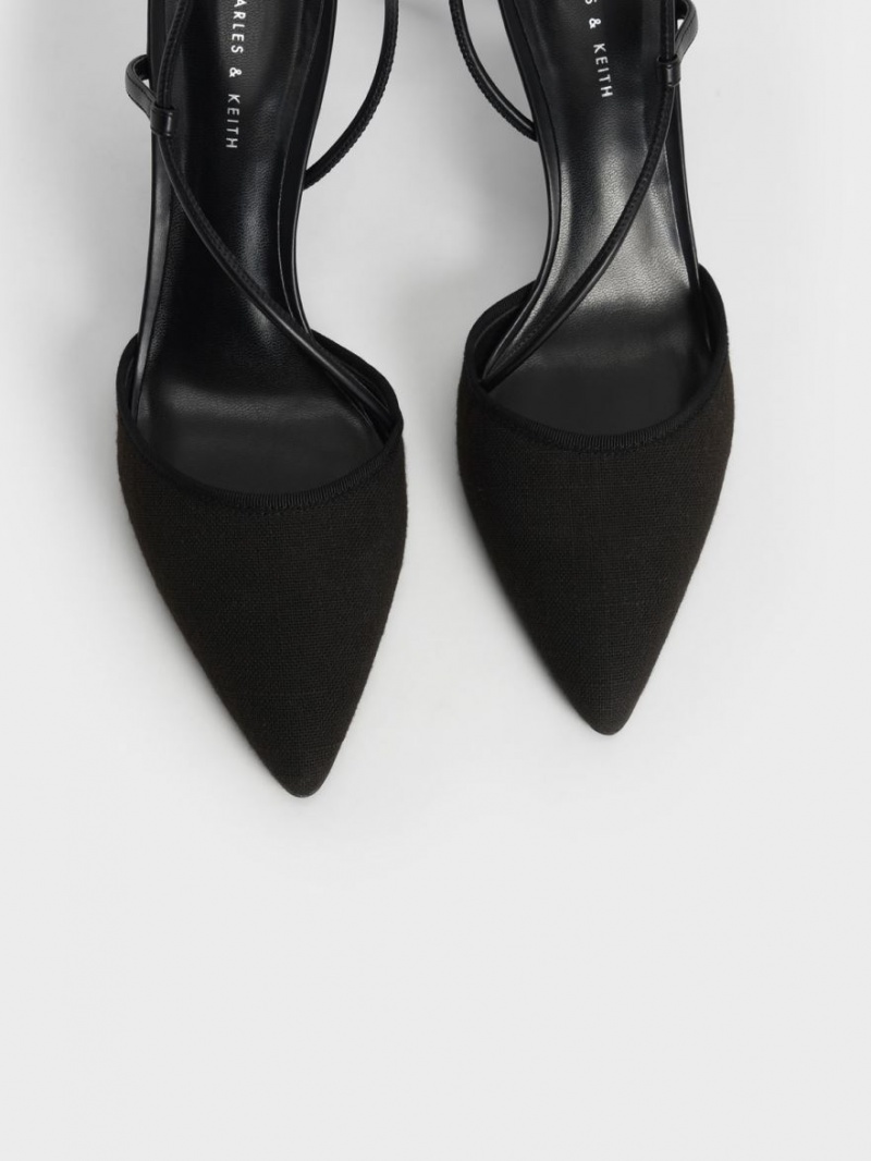 Charles & Keith Linen Asymmetric Pumps Schwarz | 278OACMTD