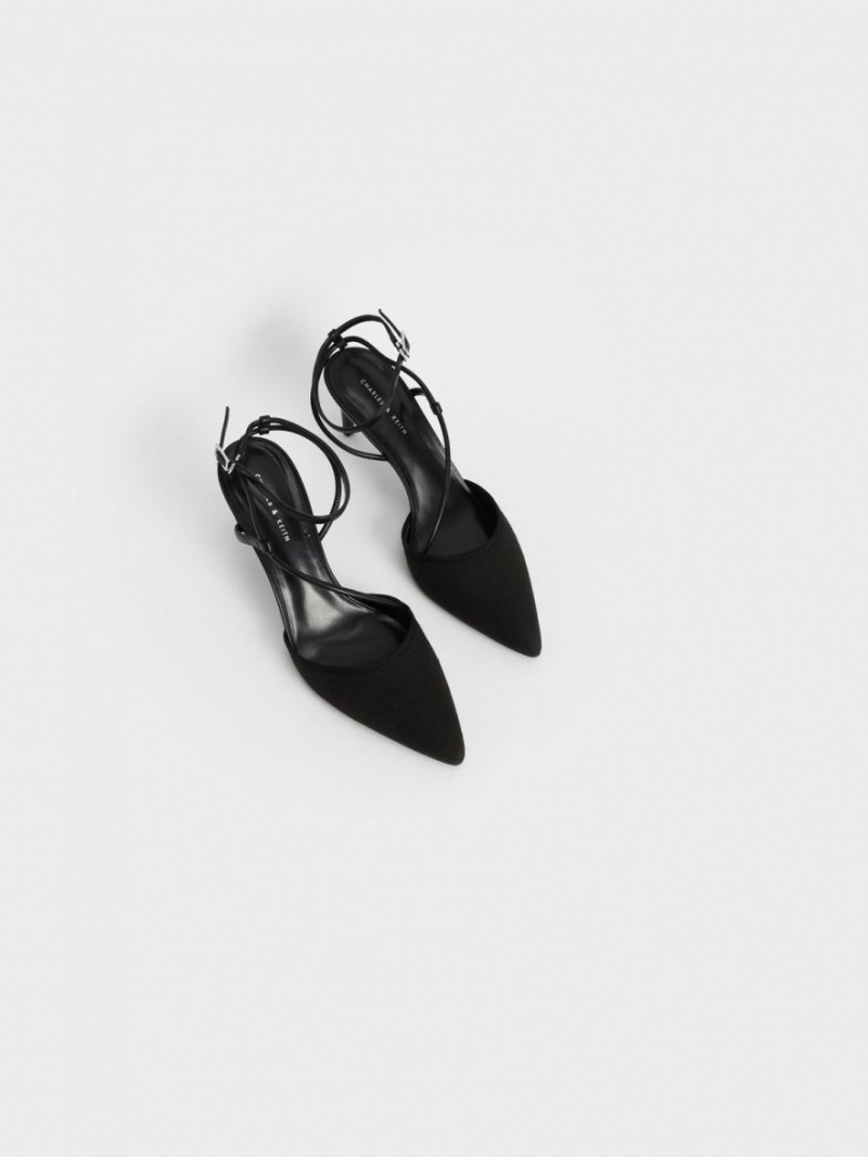 Charles & Keith Linen Asymmetric Pumps Schwarz | 278OACMTD