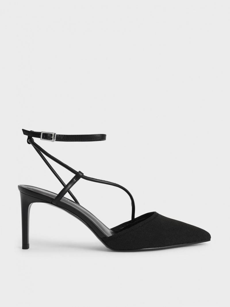 Charles & Keith Linen Asymmetric Pumps Schwarz | 278OACMTD