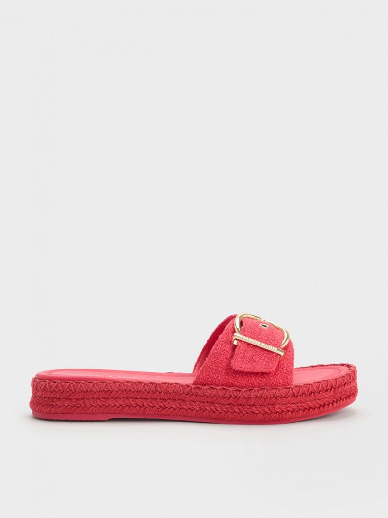 Charles & Keith Linen Buckled Espadrilles Sandalen Flach Fuchsie | 067BGHTIV