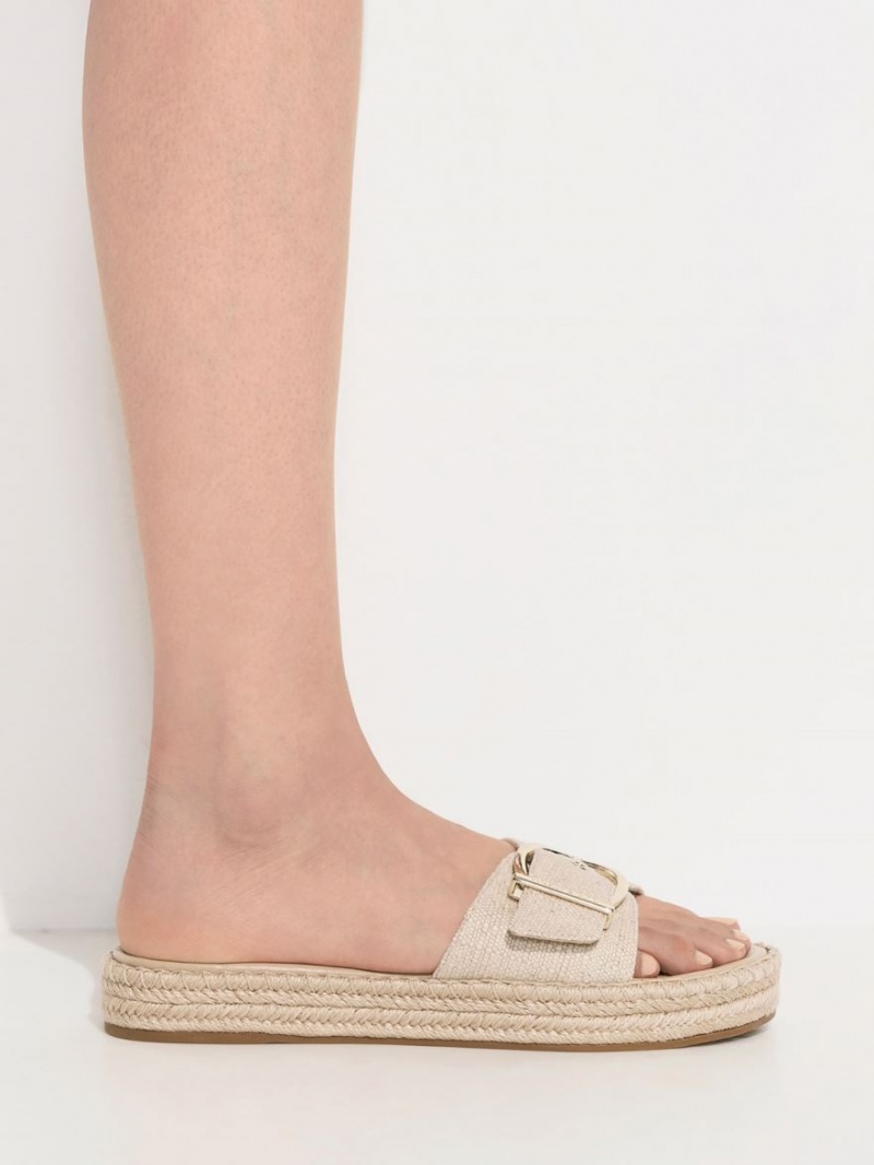 Charles & Keith Linen Buckled Espadrilles Sandalen Flach Beige | 875RGDHSW