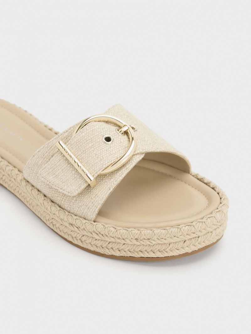 Charles & Keith Linen Buckled Espadrilles Sandalen Flach Beige | 875RGDHSW