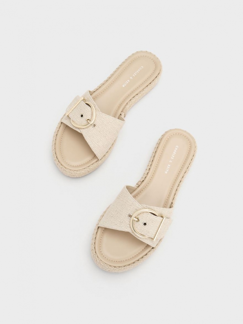 Charles & Keith Linen Buckled Espadrilles Sandalen Flach Beige | 875RGDHSW