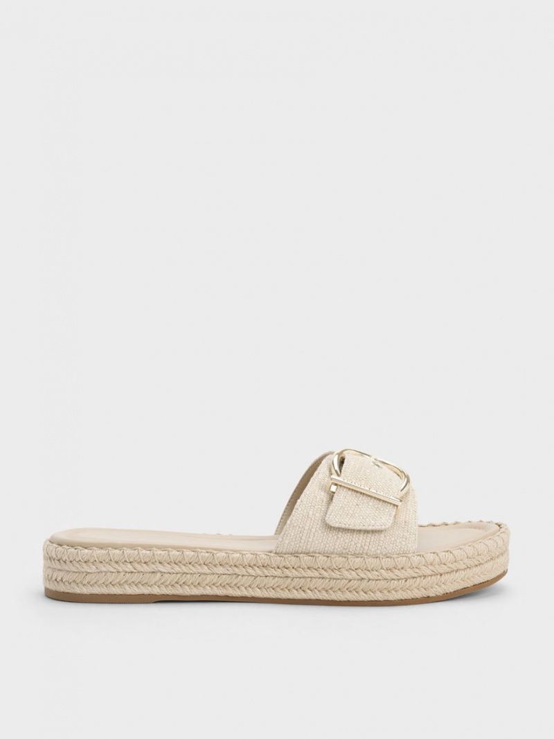 Charles & Keith Linen Buckled Espadrilles Sandalen Flach Beige | 875RGDHSW