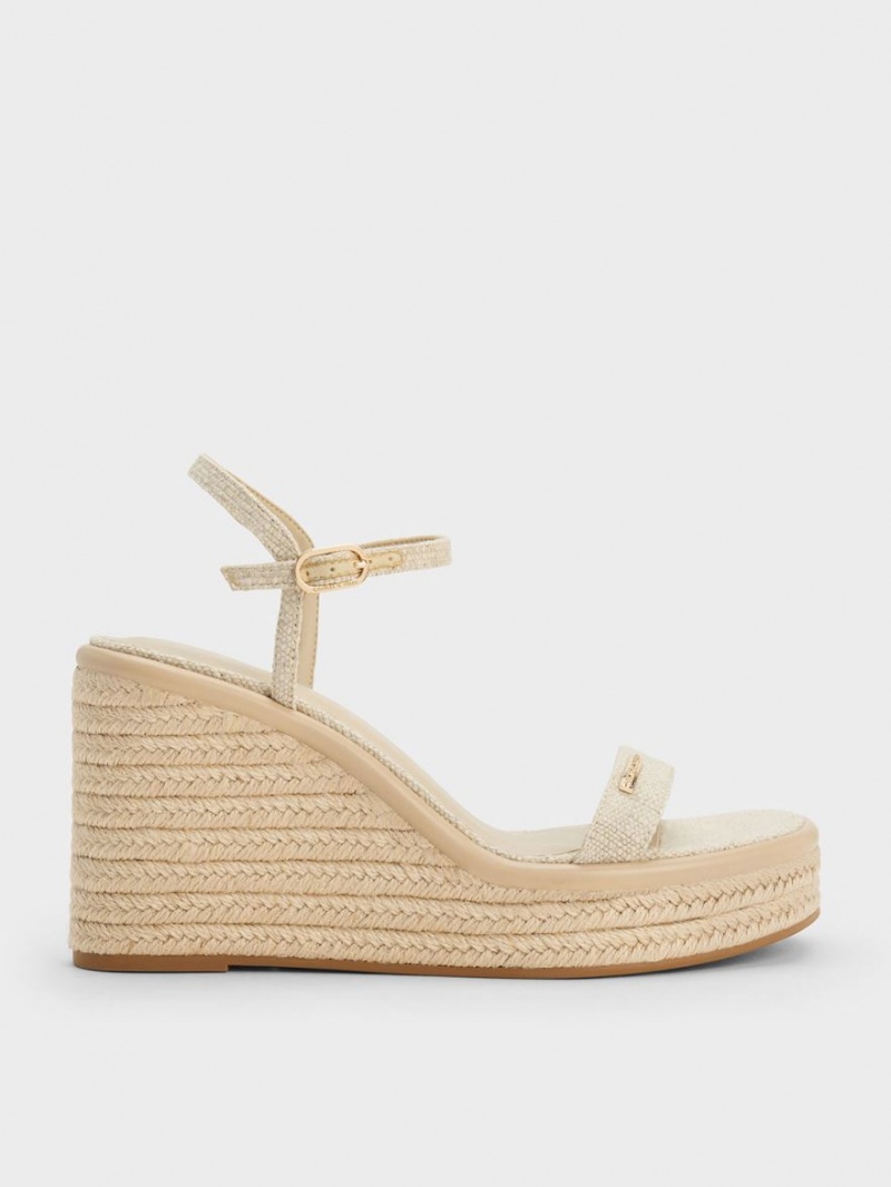 Charles & Keith Linen Espadrilles Keilabsatz Beige | 485LEPXMC