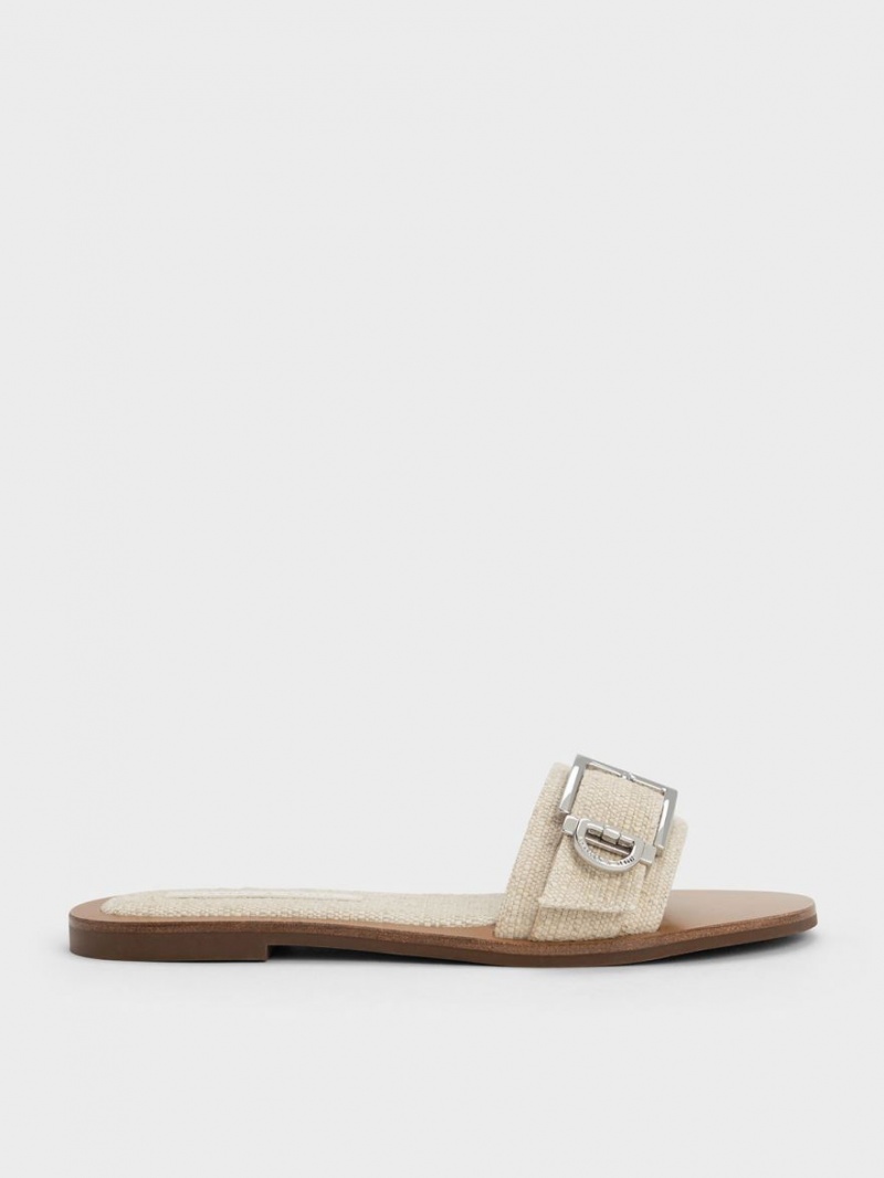 Charles & Keith Linen Metallic Schnallen Pantoletten Beige | 137SPRKLZ