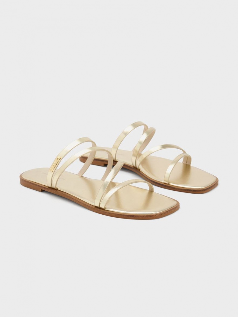 Charles & Keith Lliana Metallic Riemchen Rutschen Sie Sandalen Gold | 270VXWSJG