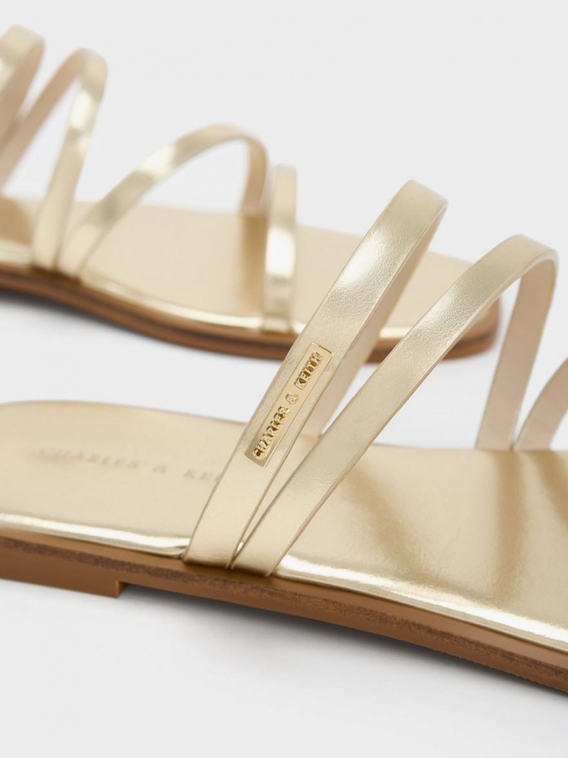 Charles & Keith Lliana Metallic Riemchen Rutschen Sie Sandalen Gold | 270VXWSJG