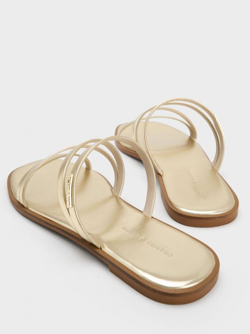 Charles & Keith Lliana Metallic Riemchen Rutschen Sie Sandalen Gold | 270VXWSJG