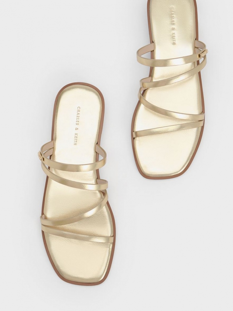 Charles & Keith Lliana Metallic Riemchen Rutschen Sie Sandalen Gold | 270VXWSJG