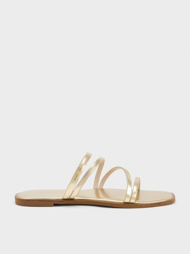 Charles & Keith Lliana Metallic Riemchen Rutschen Sie Sandalen Gold | 270VXWSJG