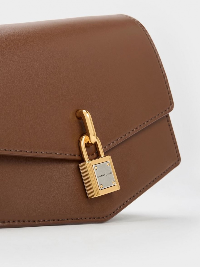 Charles & Keith Lock-Motif Geometric Crossbody Taschen Schokolade | 806IMOFYT