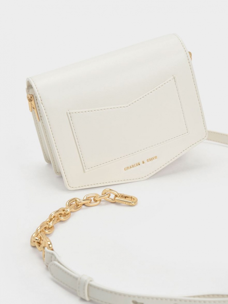 Charles & Keith Lock-Motif Geometric Crossbody Taschen Weiß | 674FXIZCJ