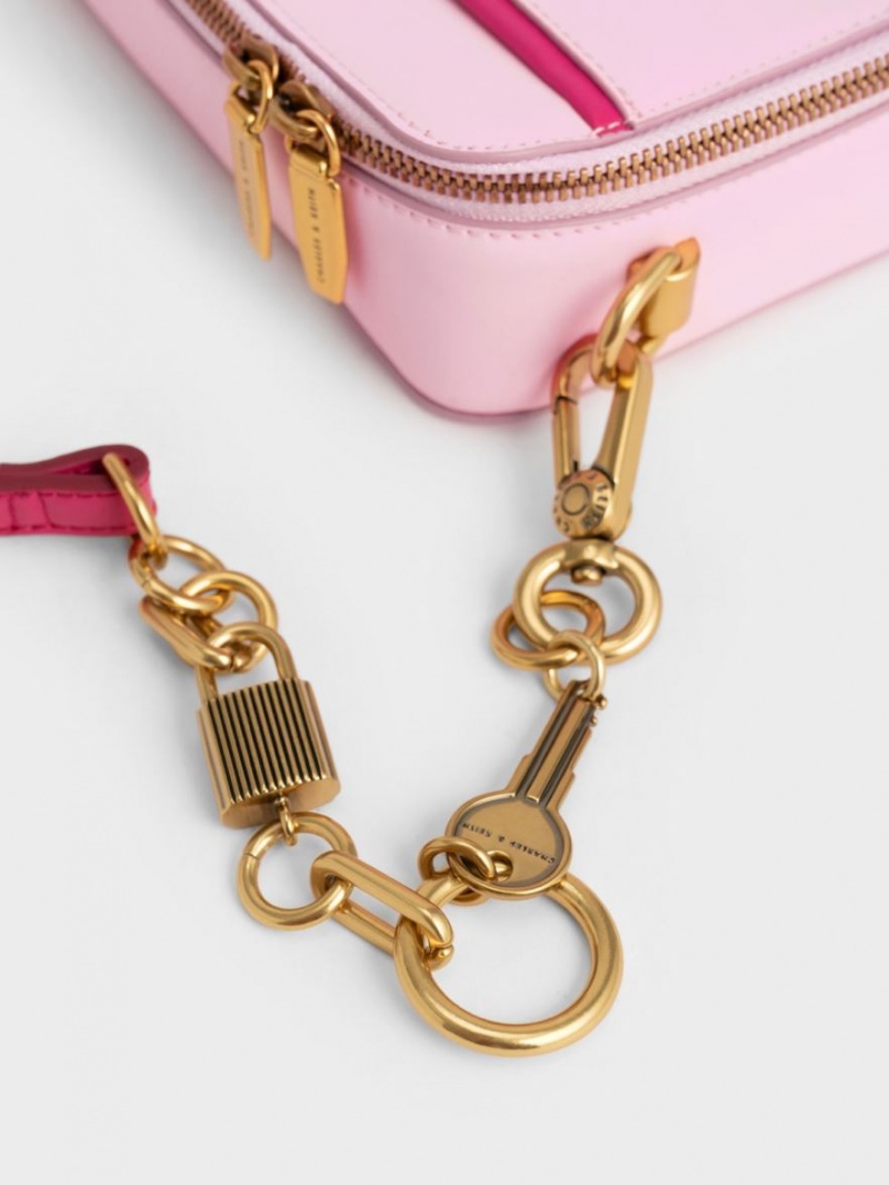 Charles & Keith Lock & Key Chain Handtasche Rosa | 341ZLMYVF