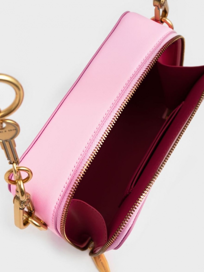 Charles & Keith Lock & Key Chain Handtasche Rosa | 341ZLMYVF