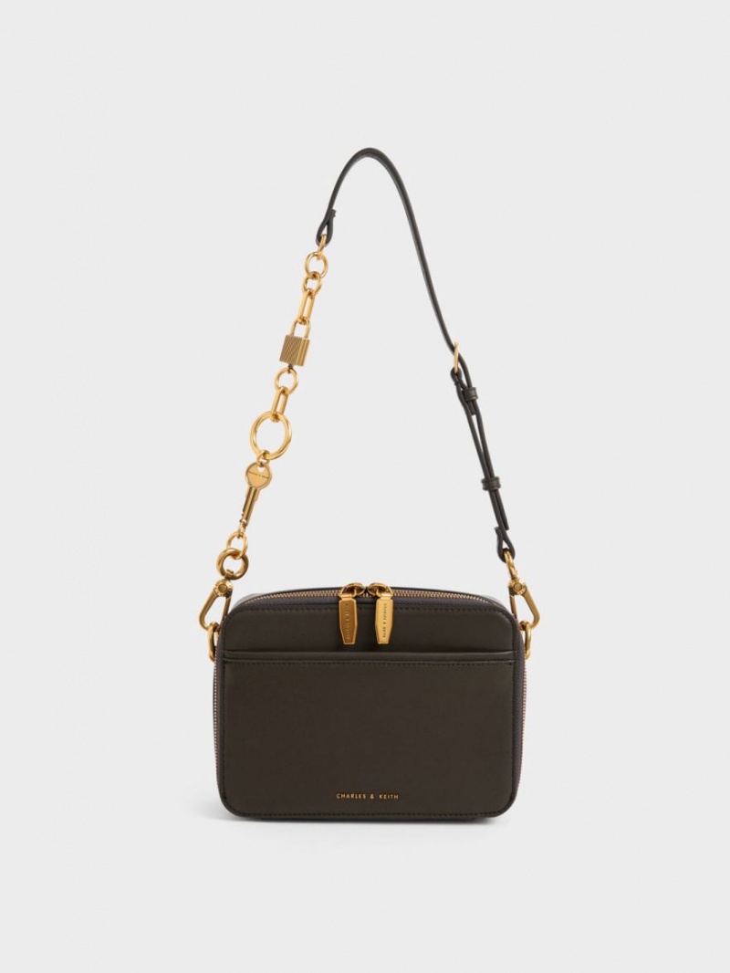 Charles & Keith Lock & Key Chain Handtasche Schwarz | 386DYUMKQ