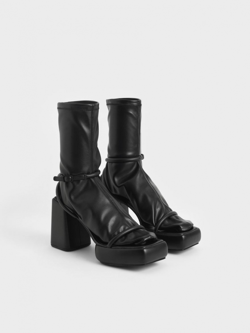 Charles & Keith Lucile Calf Plateau Stiefel Schwarz | 812XGFKRV