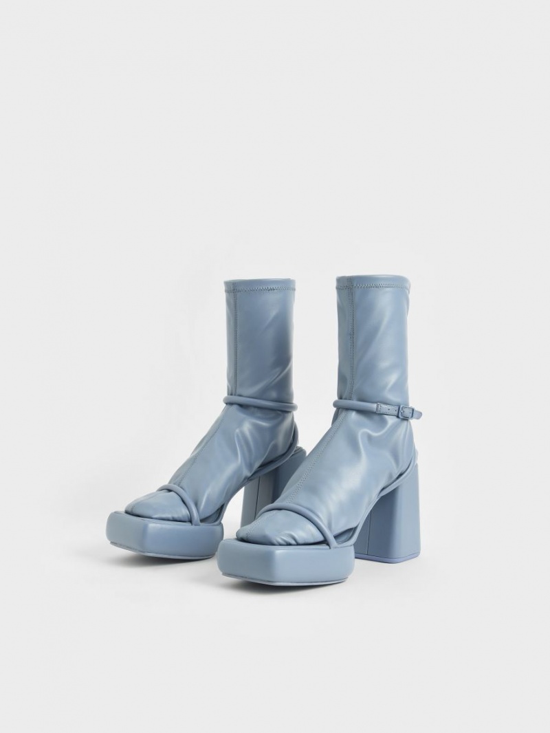 Charles & Keith Lucile Calf Plateau Stiefel Blau | 584MTLBCZ