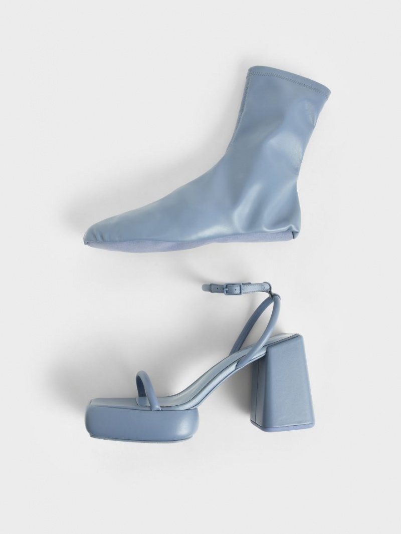 Charles & Keith Lucile Calf Plateau Stiefel Blau | 584MTLBCZ