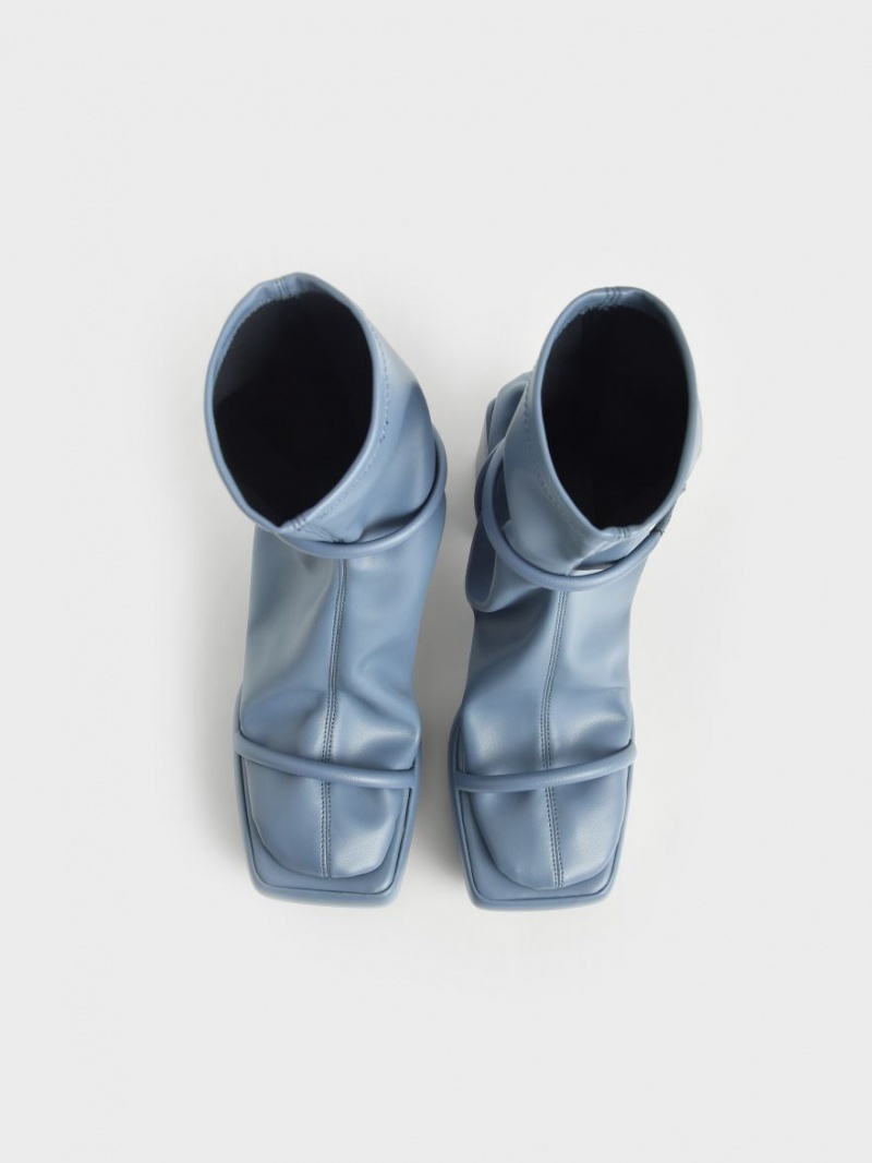 Charles & Keith Lucile Calf Plateau Stiefel Blau | 584MTLBCZ