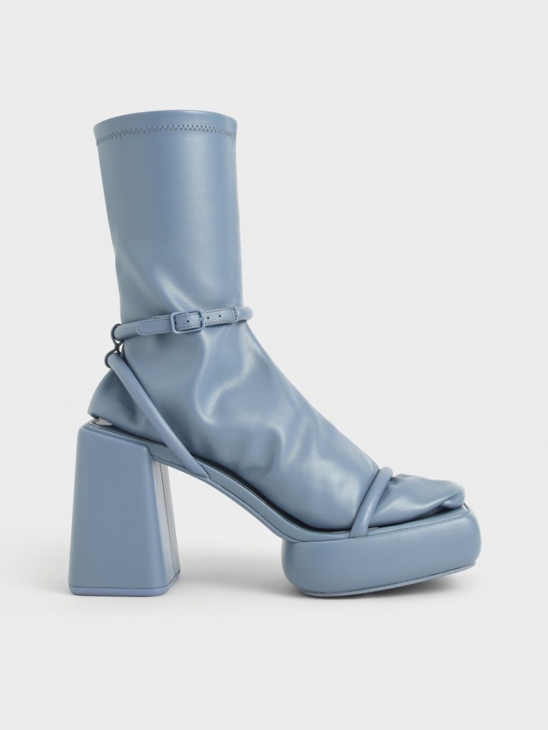 Charles & Keith Lucile Calf Plateau Stiefel Blau | 584MTLBCZ