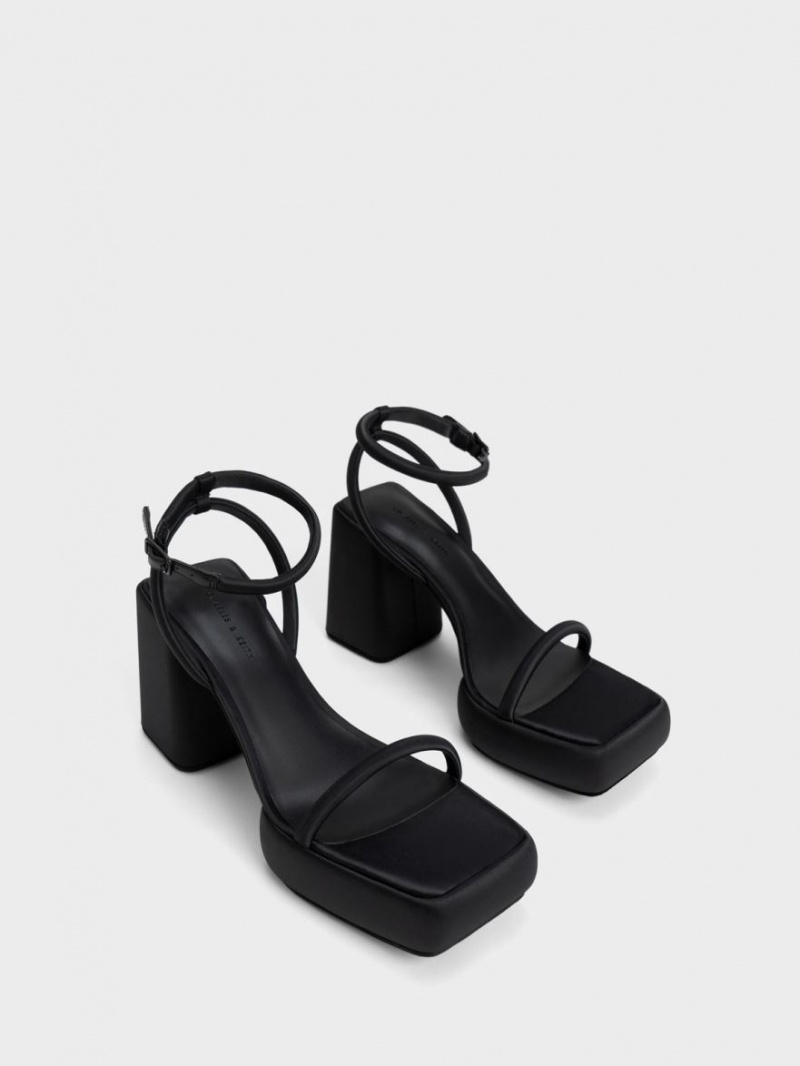 Charles & Keith Lucile Satin Plateausandalen Schwarz | 319GWPDFQ