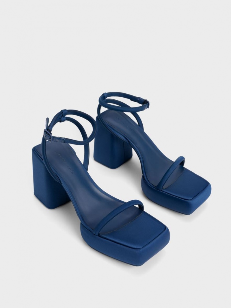 Charles & Keith Lucile Satin Plateausandalen Dunkelblau | 891OGSPRB