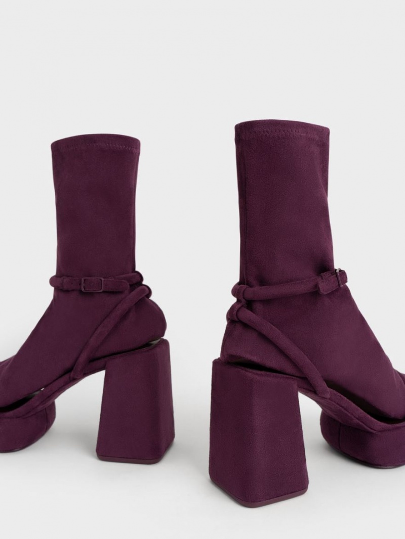 Charles & Keith Lucile Textured Calf Plateau Stiefel Bordeaux | 513CUFLOK