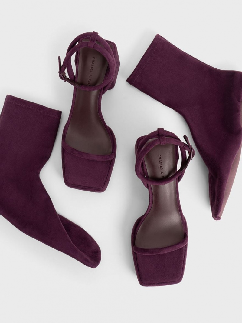 Charles & Keith Lucile Textured Calf Plateau Stiefel Bordeaux | 513CUFLOK