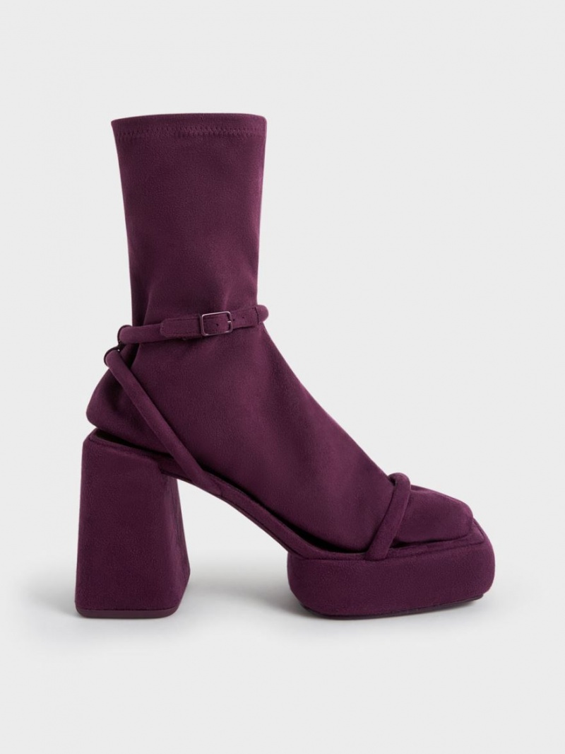 Charles & Keith Lucile Textured Calf Plateau Stiefel Bordeaux | 513CUFLOK