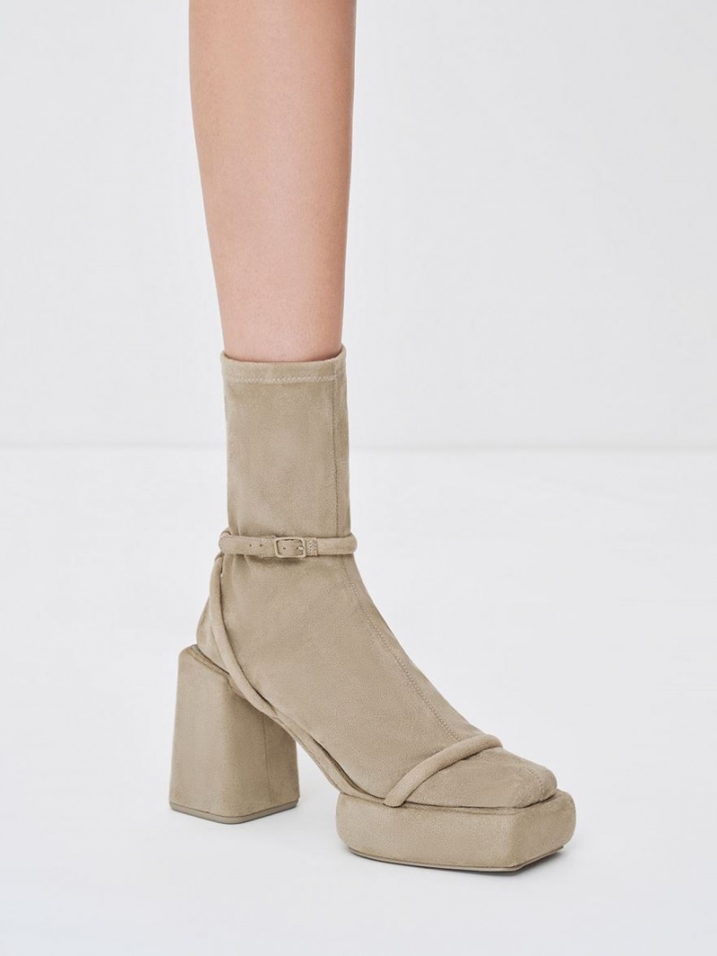 Charles & Keith Lucile Textured Calf Plateau Stiefel Beige | 249UTIASE