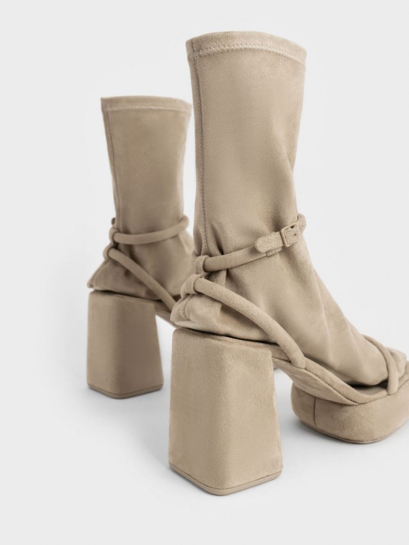 Charles & Keith Lucile Textured Calf Plateau Stiefel Beige | 249UTIASE