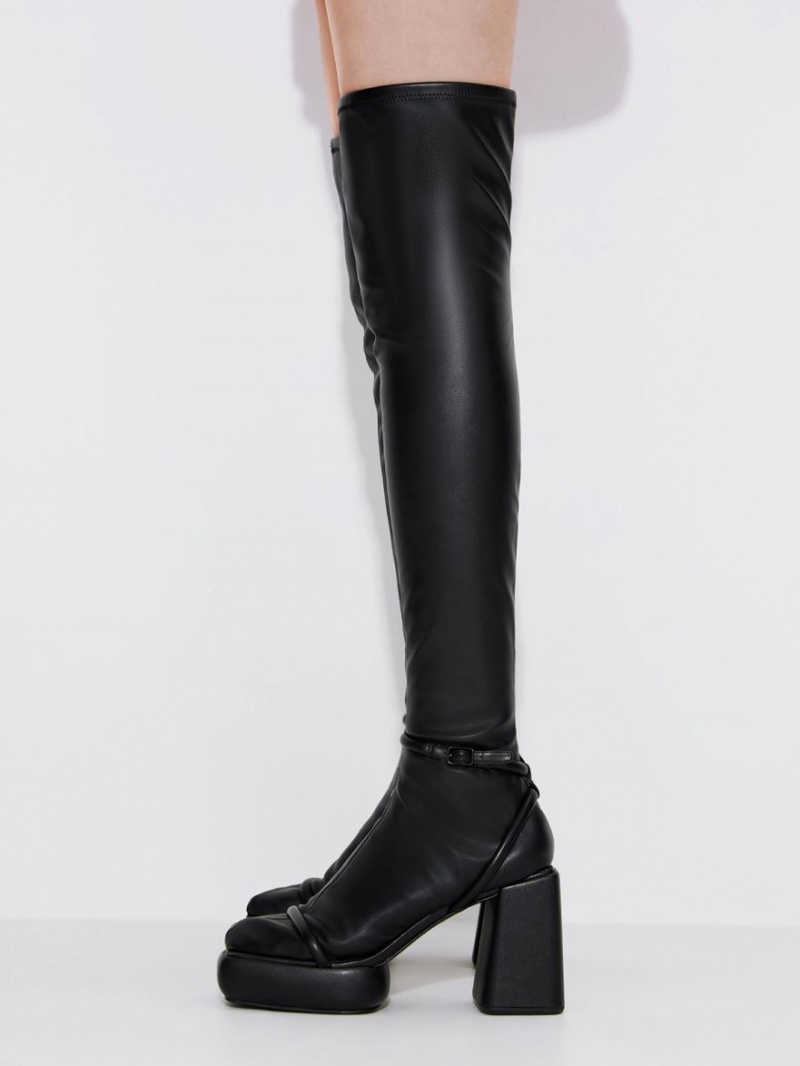 Charles & Keith Lucile Thigh Hohe Stiefel Schwarz | 819WEAOJD