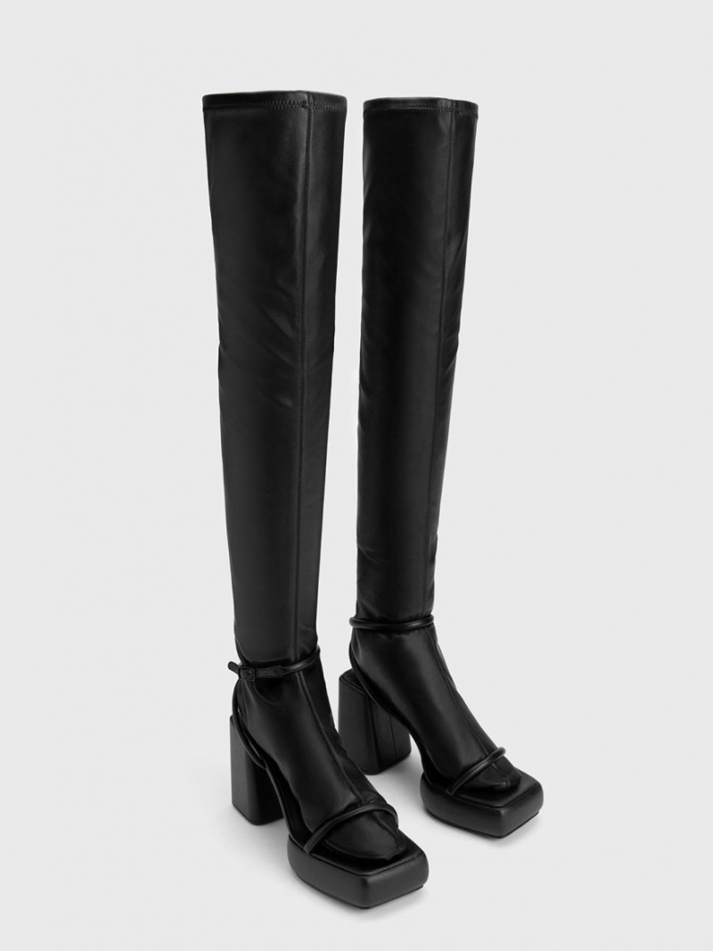 Charles & Keith Lucile Thigh Hohe Stiefel Schwarz | 819WEAOJD