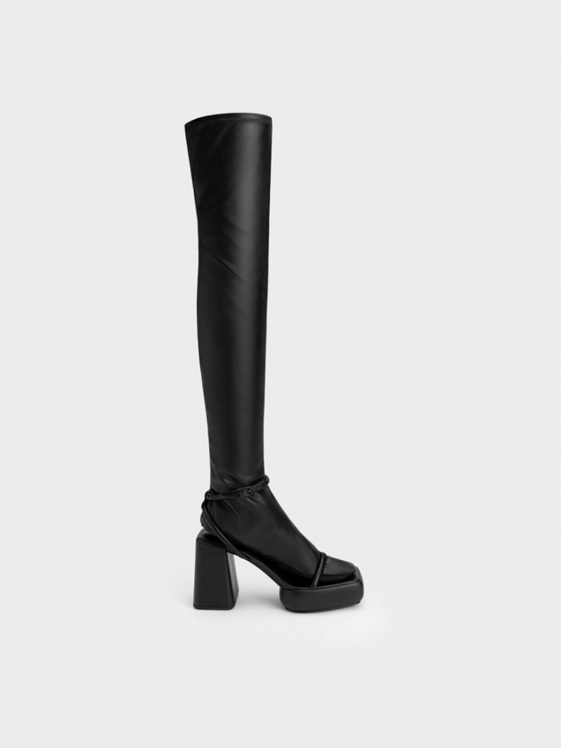 Charles & Keith Lucile Thigh Hohe Stiefel Schwarz | 819WEAOJD