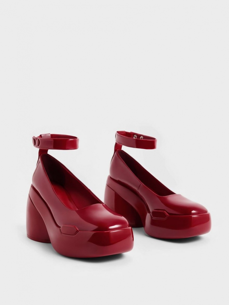 Charles & Keith Lula Lack Chunky Heel Pumps Rot | 185FMKDZW