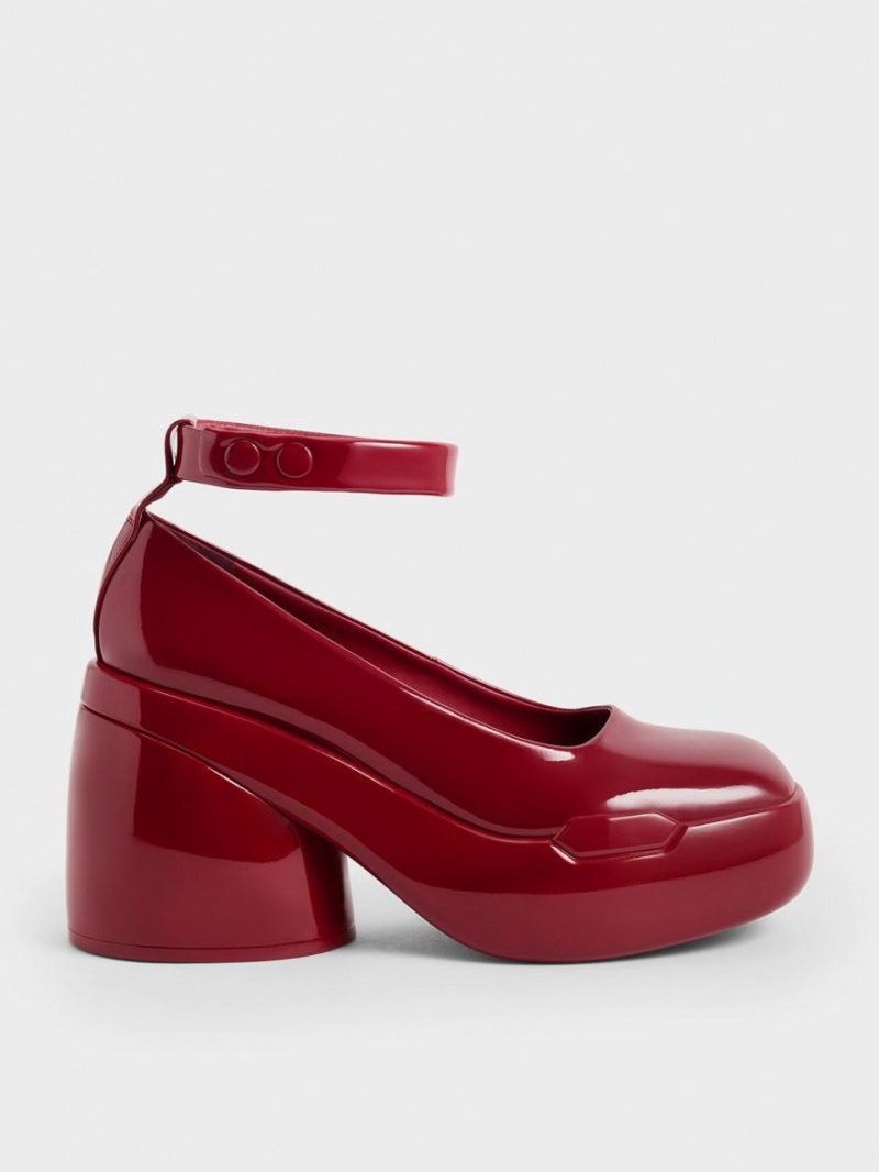 Charles & Keith Lula Lack Chunky Heel Pumps Rot | 185FMKDZW