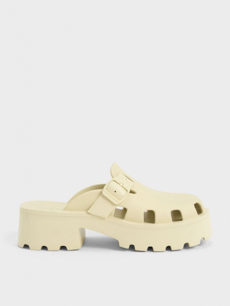 Charles & Keith Mae Buckled Plattform Mules Gelb | 243ZWHPFI