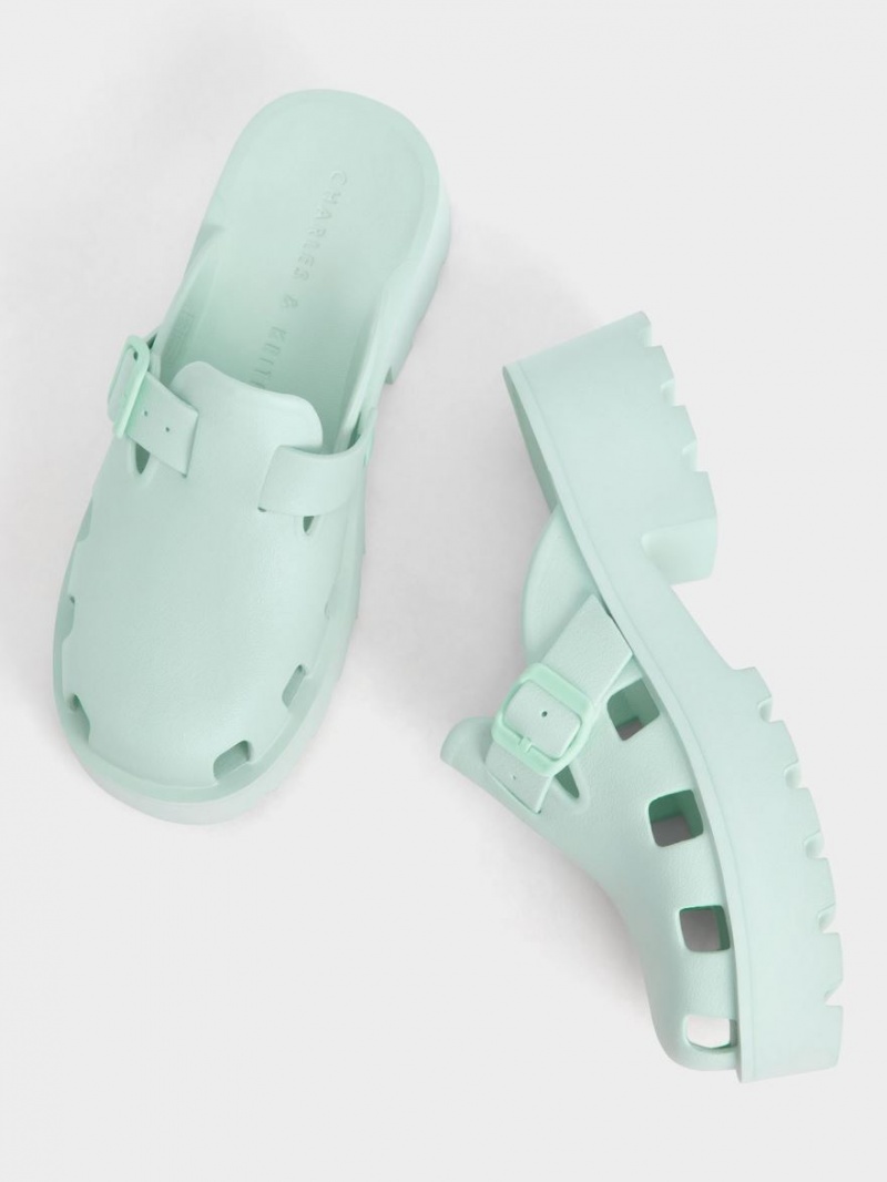 Charles & Keith Mae Buckled Plattform Mules Mintfarben | 518YLCTDI