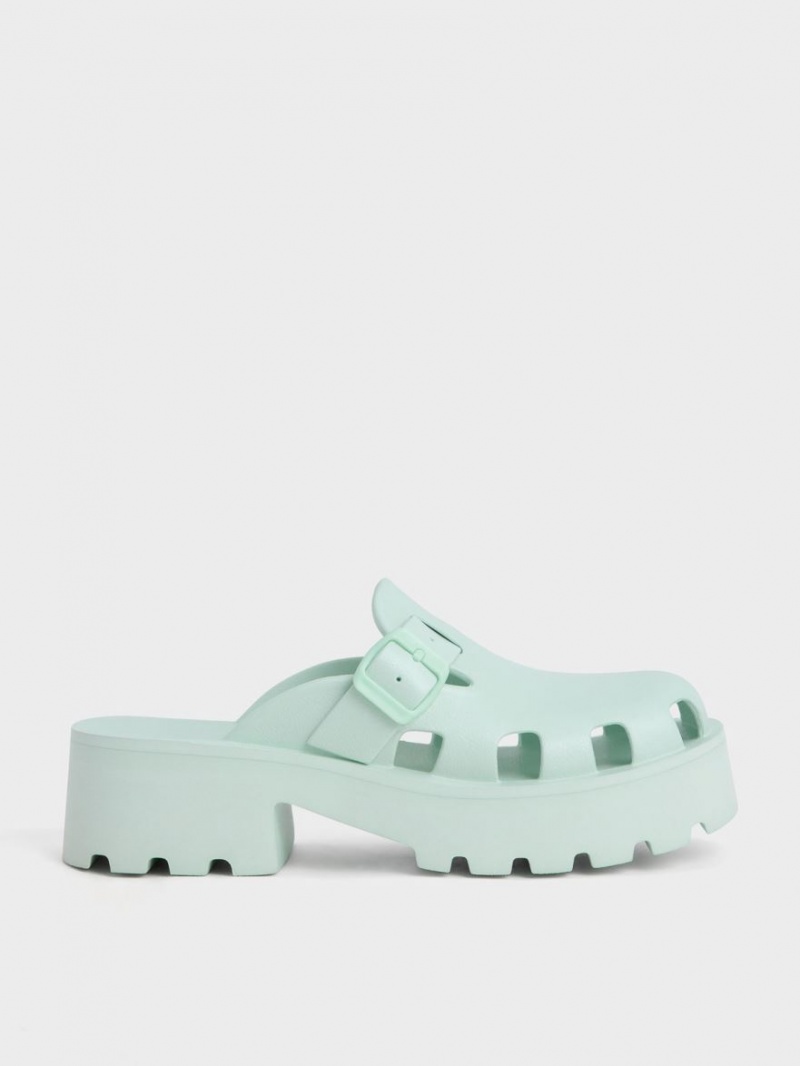 Charles & Keith Mae Buckled Plattform Mules Mintfarben | 518YLCTDI