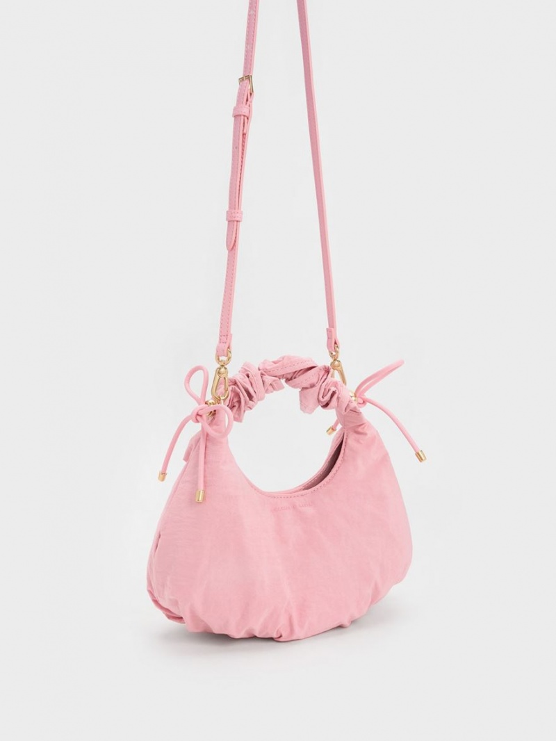 Charles & Keith Maisy Ruched Nylon Tragetaschen Rosa | 814MJBEWH