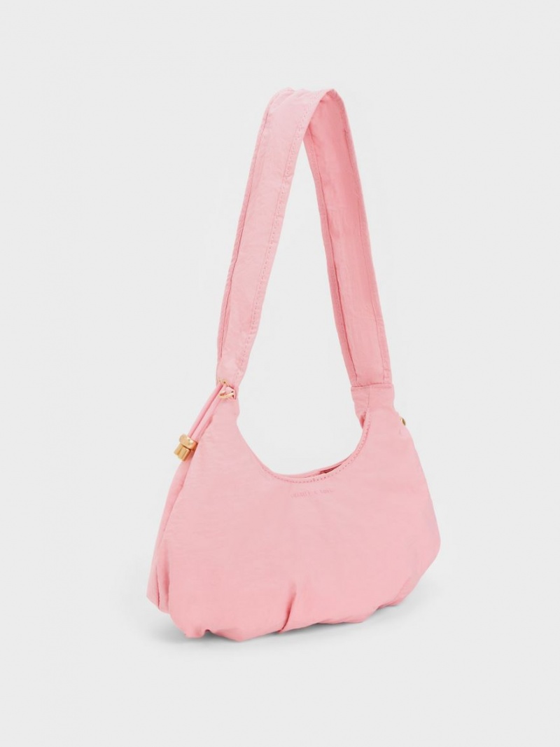 Charles & Keith Maisy Ruched Nylon Tragetaschen Rosa | 814MJBEWH